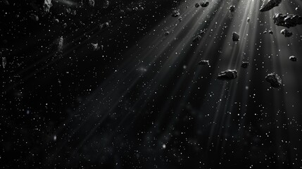 Wall Mural - falling black stones in with dark room with with white spot light