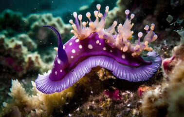 Wall Mural - Purple nudibranch sea life nudibranch underwater beauty. Generative AI.