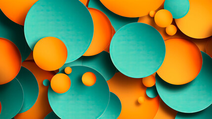 Vibrant abstract background with overlapping turquoise and orange circles in varying sizes, creating a 3d illusion