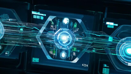 Poster - Futuristic Interface With Blue Lights and Data Flow