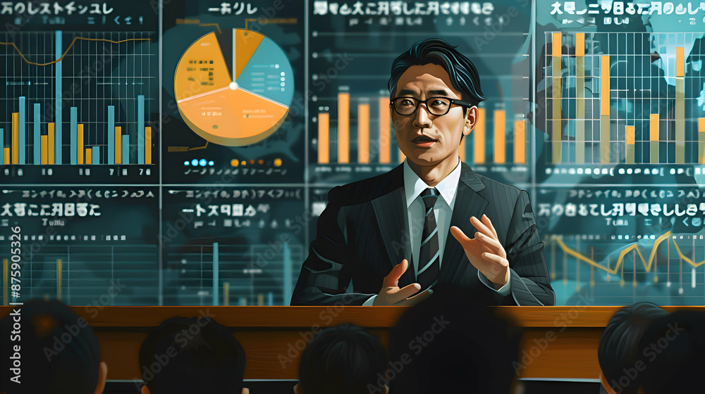 Risk Management: A Japanese risk management expert presenting a ...