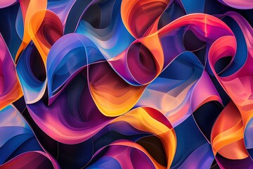 Wall Mural - An abstract pattern of curvilinear lines and shapes that flow seamlessly into one another, each segment bursting with vibrant color under creative lighting conditions