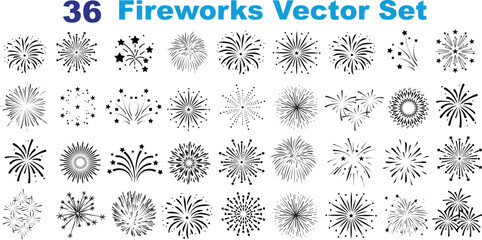 Wall Mural - firework vector set, 36 fireworks designs, starbursts digital clipart for celebration graphics, part
