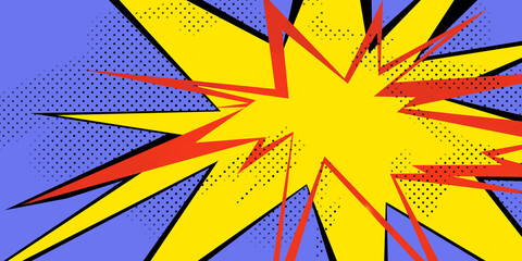 Aufkleber - A striking pop art explosion graphic on a blue dotted backdrop, embodying a vibrant concept of energy. 3D Rendering
