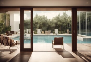 generative terrace interior door features three dimensional open pool looks house furnishings a modern that sliding surrounding huge nature elegant home out landscape background ai swimming design