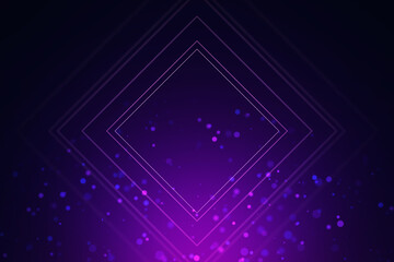 Wall Mural - Abstract purple and blue geometric shapes with glowing particles on a dark background, concept of modern digital design. 3D Rendering