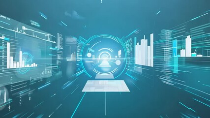 Poster - Blue Digital Abstract Background With Glowing Circle and Data