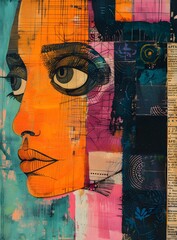 Wall Mural - Abstract Colorful Portrait of a Woman with Geometric Patterns