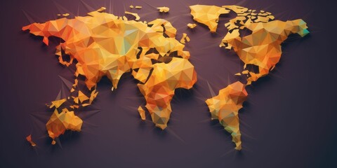 Wall Mural - Polygonal world map on a dark background. The various bright world map made from polygon material. Geometric and digital data concept. Design for modern graphics, infographic, web background. AIG35.