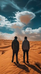 Two Men Exploring the Vast Sahara Desert