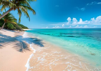 Wall Mural - Paradise beach with white sand and palm trees