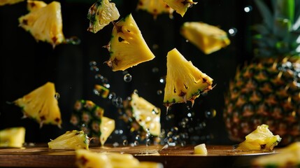 Poster - A close up of a pineapple with its slices falling out of it