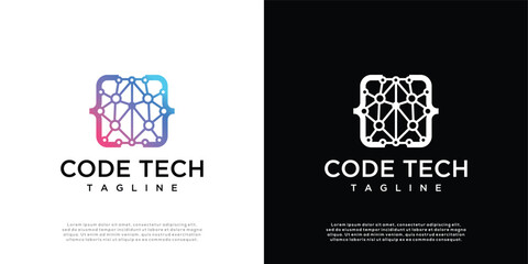 Abstract coding technology logo design template.	