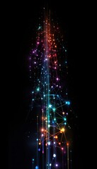 Leinwandbilder - Abstract digital art with colorful lights and interconnected lines on a dark background, representing technology and data networks.