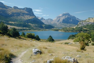 Canvas Print - Mountains and lake in the summer