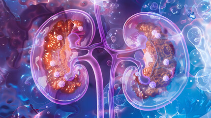 Renal pathology image displaying chronic kidney disease effects on kidney tissue. Concept Medical Imaging, Renal Pathology, Chronic Kidney Disease, Kidney Tissue, Histopathology