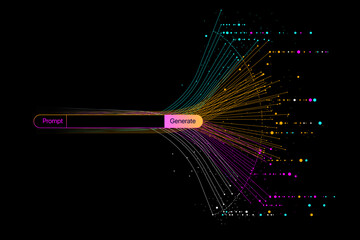 Fototapete - Illustration of abstract stream information with line and dot. Big data, technology, AI, data transfer, data flow, large language model, generative ai