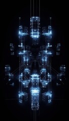Aufkleber - Futuristic digital abstract background with glowing blue geometric shapes, perfect for technology or sci-fi themes.