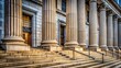 © Musarrof - Stone colonnade and stairs detail. Classical pillars row in a building facade, New Yotk USA