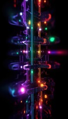 Aufkleber - Colorful abstract neon lights on a dark background. Futuristic and vibrant digital art with glowing lines and particles.