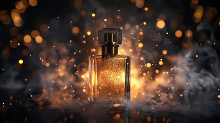 Luxury Perfume Bottle with Golden Glitter and Sparkles