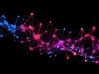 Leinwandbilder - Abstract network of glowing pink and blue interconnected dots and lines on a dark background, representing modern technology and connectivity.