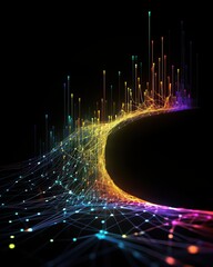Aufkleber - Abstract visual representation of a colorful neural network with interconnected nodes and lines on a dark background.