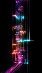 Poster - Abstract neon light art with vibrant colors and vertical lines, creating a futuristic and dynamic visual effect on a dark background.