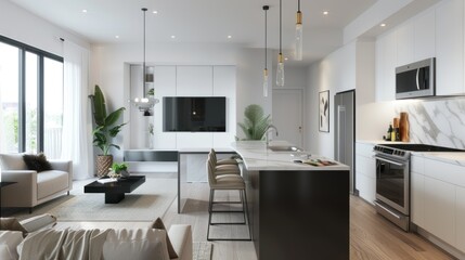 Poster - Modern Open Concept Kitchen & Living Room Interior Design