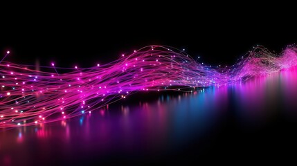 Fototapete - Abstract digital wave with glowing colorful lines on black background, perfect for technology and futuristic designs.