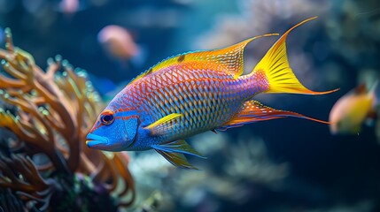 Wall Mural - Swimming in the ocean is a vibrant tropical fish very detailed and realistic shape