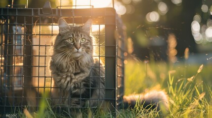 Poster - Cat in a Cage at Sunset