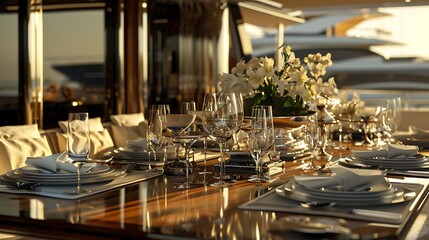 Wall Mural - Table arrangement for a luxury yacht very detailed and realistic shape