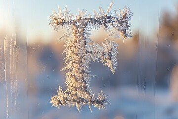 Wall Mural - 'F' in a frosty window pattern, cool on a winter morning scene