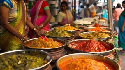 Wall Mural - A group of women are standing behind a table full of food generated by AI