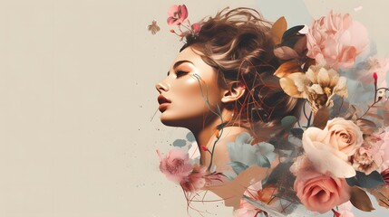 Wall Mural - Woman with Floral Artistic Makeup