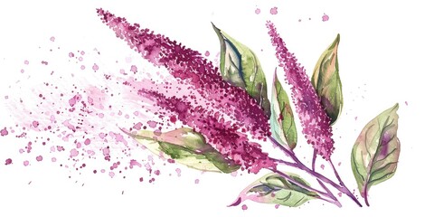 Poster - Hand Drawn Watercolor Amaranth Plant and Flour, Organic Ingredient for Gluten-Free Healthy Cooking