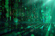 © Prasanth - Digital binary code data streaming on a dark, greenish abstract background, reflecting the concept of technology. Generative AI