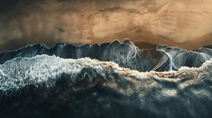 Poster - Ocean waves on the edge of a sandy shore line. Background image. Created with Generative AI technology.