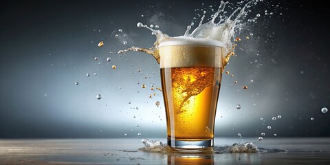 Poster - of lager beer splash , lager, beer, splash, drink, cold, refreshing, foam, bubbles, alcoholic beverage, glass