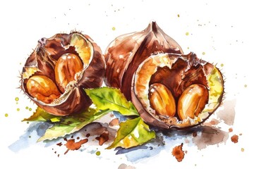 Canvas Print - Hand-Drawn Watercolor Illustration of Roasted Chestnuts. Delicious Fall Snack