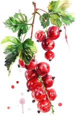 Poster - Hand-painted Red Currants. Fresh Ripe Berries on White Background