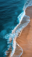Poster - Ocean waves on the edge of a sandy shore line. Background image. Created with Generative AI technology.