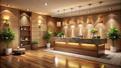 Wall Mural - Warm and inviting spa reception area with earthy tones , spa, reception, warm, inviting, relaxation, calm, peaceful