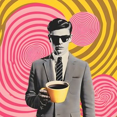 Sticker - Man with Coffee in Psychedelic Art