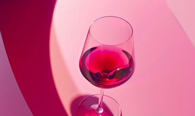 Wall Mural - Elegant glass of red wine on a red and pink background.
