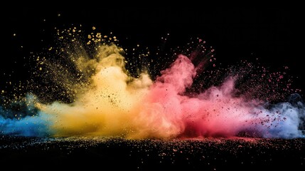 Poster - Color powder explosion with glitter on black background