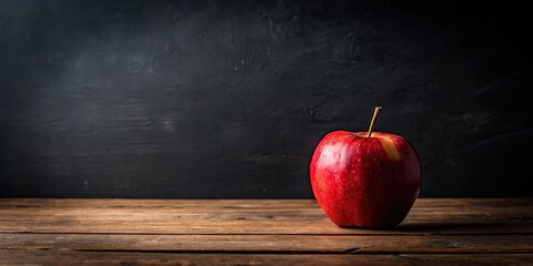 Canvas Print - Red apple on a table against dark background, red, apple, fruit, table, dark, background, healthy, snack, fresh, organic