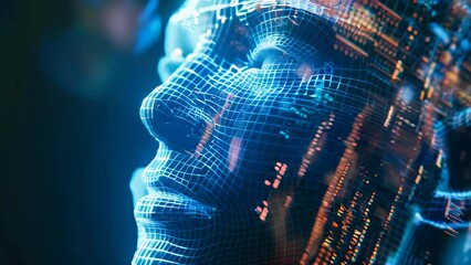 Poster - Human head made of data, artificial intelligence concept animation