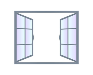 Wall Mural - Vector Icon of Open Window Isolated on Transparent Background - Illustration of Open Window Frame with Gray Tones